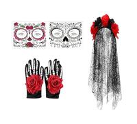 Day of the Dead Costume - Women's Bride Veil Set, Elegant Day of the Dead Clothing Accessory, Perfect for Halloween Cosplay Masquerade Party Stage Performance, Adult Women, Costume Accessories