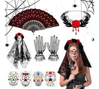 Day of The Dead Costumes for 5 Piece Gothic Cosplay Costume with Rose