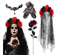Day of the Dead Costumes for Women,Face Makeup Outfit,Day of the Dead Lace Gloves Set - for Women Makeup Face Outfit Adults Bride Girls Halloween Masquerade Party Stage Performance