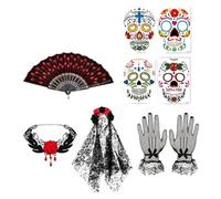 Day of The Dead Costumes Halloween Costume with Rose Veil 5 Piece