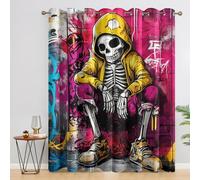 Day of the Dead Curtains for Bedroom, Graffiti Skull Street Art Blackout Curtains for Living Room, 72 Drop Eyelet Window Treatments Home Decor 46 X 72 Inch (W X L), 2 Panels X&-15