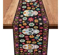 Day of The Dead Decorations,Day of The Dead Table Runner Floral Skeleton Tablecloth Mexican Halloween Skull Table Decor Home Kitchen Dining Table Decorations 13x72 Inch