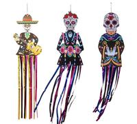 Day of The Dead Decorations Hanging Skull Decors, Skeleton Gho-st Couple Bride Guitar Groom Hanging Flags, Halloween Day of The Dead Party Favor Supplies Exterior Indoor Home Decor, 3pcs
