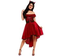 Smiffys Day of the Dead Devil Costume, Red with Dress, Choker & Headband, Mexican Day of The Dead/Sugar Fancy Dress, Adult Dress Up Costumes