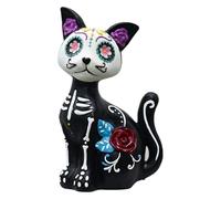 Day of The Dead Dog and Cat Figurine, Indoor Outdoor Halloween Decorations, Cats Dogs Resin Shape Statue Resin Skulls Animal Craft for Home Desk Decorations (Cat)