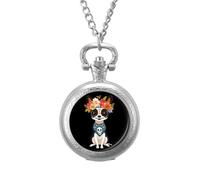 Day of The Dead Dog Chihuahua Men's Pocket & Fob Watches Silent Ticking Quartz Alloy Chain Watch for Daily Use Silver-Style