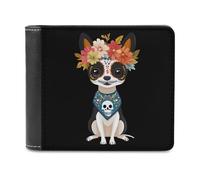Day of The Dead Dog Chihuahua Slim Leather Men's Wallets with 6 Card Holders Minimalist Billfold Travel Purse
