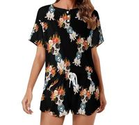 Day of The Dead Dog Chihuahua Women's Pyjama Sets Short Sleeve Top & Pants Comfort Loungewear Soft Sleepwear M