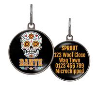 Day of The Dead Dog Tag - Add Name to Front & Info to Back - 36 Colour Options - Personalised Pet ID Tag - Sugar Skull Design - Metal Tag for Dogs & Cats - 2 Sizes