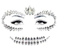 Day of the Dead Face Jewels, Sugar Skull Makeup Face Gems Stickers Crystals, Halloween Face Jewels Tattoo Festival Make up Kit Costume for Women Men (1Piece, Clear D)