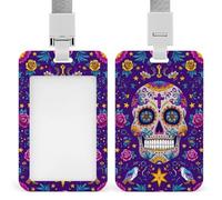 Day of The Dead Festival Skull Flower ID Badge Holder Retractable Clip Card Holder Card Protector Name Badge Name Tag for Work Office Doctor Nurse