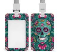 Day of The Dead Festival Skull Green ID Badge Holder Retractable Clip Card Holder Card Protector Name Badge Name Tag for Work Office Doctor Nurse