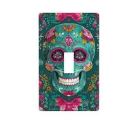 Day of The Dead Festival Skull Green Light Switch Cover Decorative Single Toggle 1 Gang Wall Plate for Kitchen Farmhouse Bedroom Bathroom Art Decor