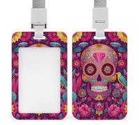 Day of The Dead Festival Skull Pink ID Badge Holder Retractable Clip Card Holder Card Protector Name Badge Name Tag for Work Office Doctor Nurse