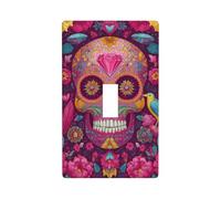 Day of The Dead Festival Skull Pink Light Switch Cover Decorative Single Toggle 1 Gang Wall Plate for Kitchen Farmhouse Bedroom Bathroom Art Decor