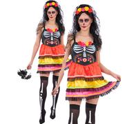 Day of the Dead Fiesta Costume Ladies Halloween Fancy Dress Outfit UK 8-22