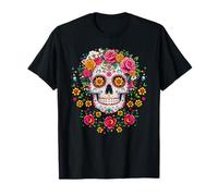 Day of The Dead Floral Roses Sugar Skull DE Los Muertos T-Shirt