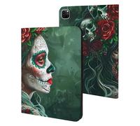 Day of The Dead Floral Skull Goth Case Compatible for IPAD Pro 20/21/22(11in) Tablet Cases Stand Protective Cover with Sleep/Wake
