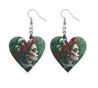 Day of The Dead Floral Skull Goth Earrings Wooden Dangle Earring Drop Earrings Pendants Craft for Women
