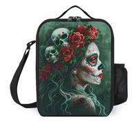 Day of The Dead Floral Skull Goth Lunch Bag Portable Lunch Box Cooler Bags Container Tote Bag for Women Men