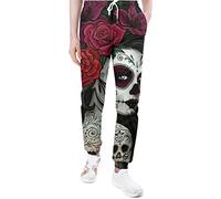 Day of The Dead Floral Skull Goth Men Tracksuit Bottoms Printed Sweatpants Joggers Running Lounge Pants Trousers 5XL