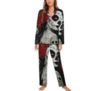 Day of The Dead Floral Skull Goth Womens Pyjamas Set Long Sleeve Pjs Sets Pajama Sets Sleepwear Loungewear 2XL
