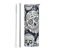 Day of The Dead Floral Skull Halloween Tumbler Cup 20 oz, Stainless Steel Mug Vaccum Insulated Skinny Tumblers with Lid and Straw Double Wall Feak Proof Coffee Travel Mug Birthday Gift for Women Men