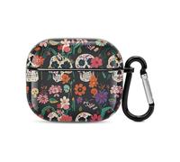 Day of The Dead Floral Skull Patterns Bluetooth Earbuds Case Cover Full Body Shockproof Protection Hard Case Support Wireless Charging with Keychain Personalized Gift for AirPods 3