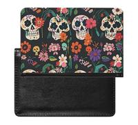 Day of The Dead Floral Skull Patterns Passport Holder for Men, PU Leather Passport Cover with Card Slot, Waterproof Passport Protector for Travel, Wallet Protector Case for Women