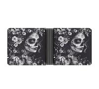 Day of The Dead Floral Women Skull Printed Bifold Wallet with Hidden Compartments Pocket Money and Credit Card Holder for Men Women