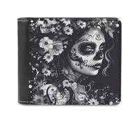 Day of The Dead Floral Women Skull Printed Bifold Wallet with Hidden Compartments Pocket Money and Credit Card Holder for Men Women