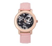 Day of The Dead Floral Women Skull Women's Wrist Watch Fashion Wristwatches with Pink Strap Gifts for Women Mother Wife Birthday