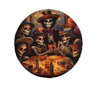 Day of The Dead Flower Sugar Skull Car Tire Cover Personalised Dust-Proof Tyre wheelcover, For SUV, Travel Trailer, Car, 16in