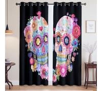 Day Of The Dead Gothic Mexican Skull Drapes For Bedroom Decor - Original Design Blackout Panel Curtains, Colorful, W66 x L90(2 Panels) 167x228cm