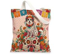 Day of the Dead Great Pyrenees Dog Canvas Tote Bag for Shopping 13 * 15, Skull Reusable Fashion Bag for Women, Bohemian Work Travel Pattern Gift Decor