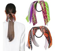 Day of the Dead Hair Scrunchies Halloween Scrunchies Hair Ties Ponytail Holder Streamer Rubber Soft Elastic Bands Ribbon Pumpkin Bats Spider for Women Girls Hair Decor 2PCS