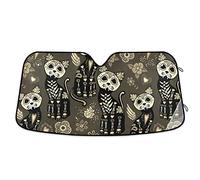 Day of the Dead Halloween Cat Sugar Skull Flag Auto Car Front Window Sunshade Windshield Foldable Vehicle Blocker Visor L