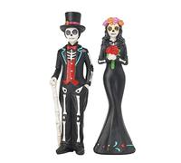 Day-of-The-Dead Halloween-Decoration Couple Skeleton Decor- Dia De Los Muertos Sugar Skull Figures Resin Memorial Mexican Traditional Man And Woman Farmhouse Decor 1.75x1.5x5.75 in Newman House Studio