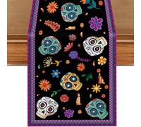 Day of The Dead Halloween Table Runner,Flowers Sugar Skull Table Runner Muertos Linen Mexican Dia De Los Runner for Halloween Party Holiday Kitchen Dining Dinner Decoration Indoor Outdoor 14x72In