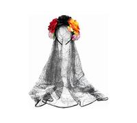 Day of the Dead Headband,Rose Floral Crown and Black Veil,Halloween Costumes for Women Ladies Gothic Bride Veil,Halloween Mexican Headdress Dia De Los Muertos Headpiece Accessories Flower Crown
