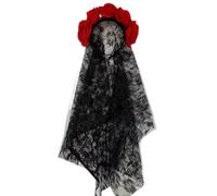 Day of The Dead Headband with Black Lace Veil Vintage Halloween Headband | Mexican Romantic Bride Fake Flower Gothic Fancy Flower Crown for Halloween,Carnival and the Day of the Dead