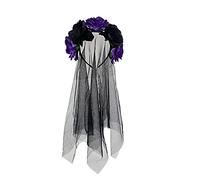Day of the Dead Headband with Veil Rose Floral Crown Garland Mexican Headband Hair Band Halloween Costume Headpiece Halloween Ghost Bride Carnival Party Headdress for Ladies Women