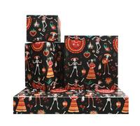Day of the Dead Horror Skull Roses Mexican Spooky Design Wrapping Paper Set of 4 Folded Flat Sheets (27.5 X 19.5 inches per Sheet: 15 sq. ft. ttl.) Dia de los Muertos Halloween Presents Gift Wrap