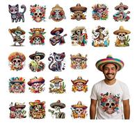 Day of The Dead Iron on Transfers - 24 Sheets Día de Los Muertos DTF Transfers Ready to Press Día de Muertos Gothic Skull Heat Transfer Iron on Patches for T Shirts Clothes Bag Pillow Covers DIY