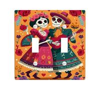 Day of the Dead Light Switch Cover Plates/Outlet Covers, Vibrant Orange Skeleton Couple Design for Festive Wall Decor, Thermoplastic Wall Plates, Standard Size Double Toggle