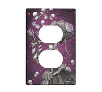 Day of the Dead Light Switch Cover Plates/Outlet Covers, Violet Floral Sugar Skull Design for Wall Decor, Thermoplastic Wall Plates, Standard Size Single Duplex Outlet