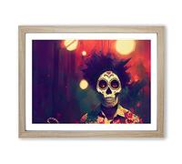 Day Of The Dead Man Framed Print | A2 Oak Framed Wall Art | Ready to Hang | Modern Nature Picture | Living Room Bedroom Lounge Office