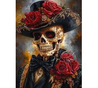 Day of The Dead Man Gothic Skull Stamped Cross Stitch Kits for Beginners Adults - Preprinted 11CT Easy Pattern Needlepoint Kits, Arts and Crafts for Home Decor (11.8x15.7inch) 413