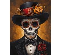 Day of The Dead Man Gothic Skull Stamped Cross Stitch Kits for Beginners Adults - Preprinted 11CT Easy Pattern Needlepoint Kits, Arts and Crafts for Home Decor (11.8x15.7inch) A113