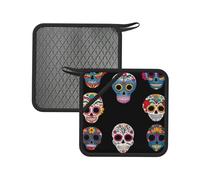 Day of The Dead Masks 2PCS Heat-Resistant Pot mat - 7.1-inch Square Insulation mat, Suitable for Cooking, Baking, hot Pot, etc.